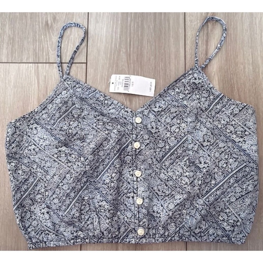 NWT American‎ Eagle Floral Paisley Crop Tank Top Women's Small Blue Button Front